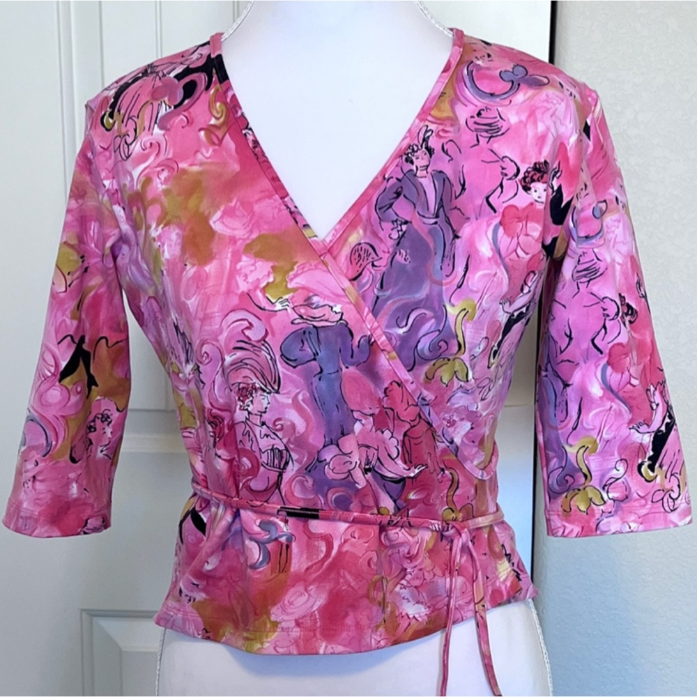 Leggiadro Victorian Ladies Artistic Print Wrap Top Zoom in on this Art to Wear M